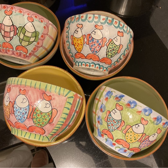 Marchand de Couleurs FRENCH 100% hand painted clay pottery small bowls - Picture 3 of 4